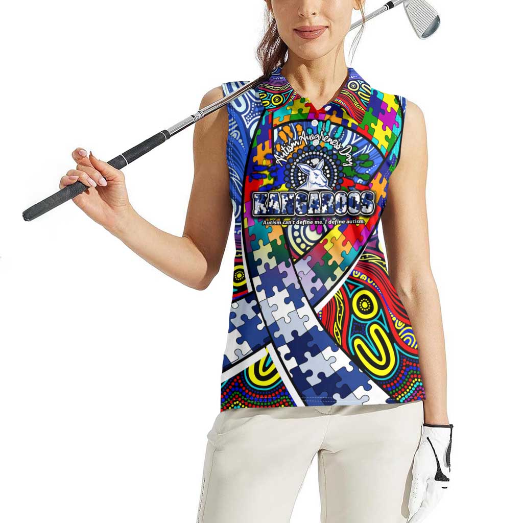 Autism Awareness Australia North Melbourne Kangaroos Women Sleeveless Polo Shirt Aboriginal Indigenous Art