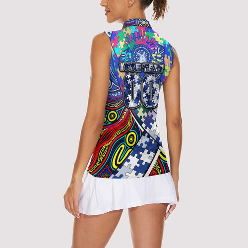 Autism Awareness Australia North Melbourne Kangaroos Women Sleeveless Polo Shirt Aboriginal Indigenous Art