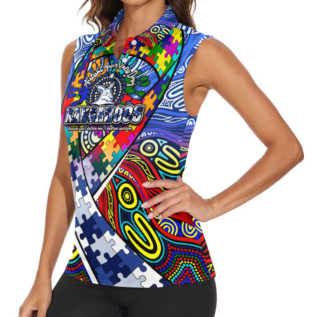 Autism Awareness Australia North Melbourne Kangaroos Women Sleeveless Polo Shirt Aboriginal Indigenous Art