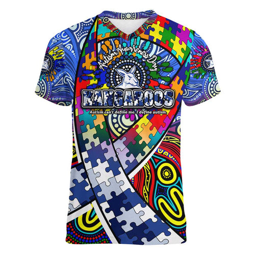 Autism Awareness Australia North Melbourne Kangaroos Women V-Neck T-Shirt Aboriginal Indigenous Art