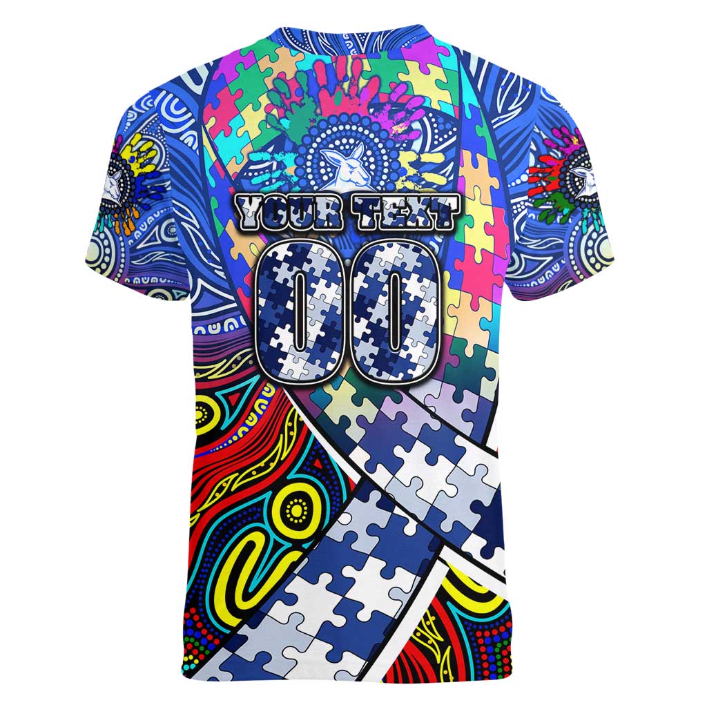 Autism Awareness Australia North Melbourne Kangaroos Women V-Neck T-Shirt Aboriginal Indigenous Art