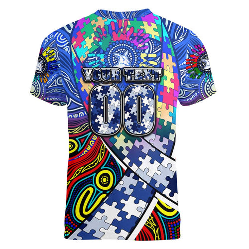 Autism Awareness Australia North Melbourne Kangaroos Women V-Neck T-Shirt Aboriginal Indigenous Art