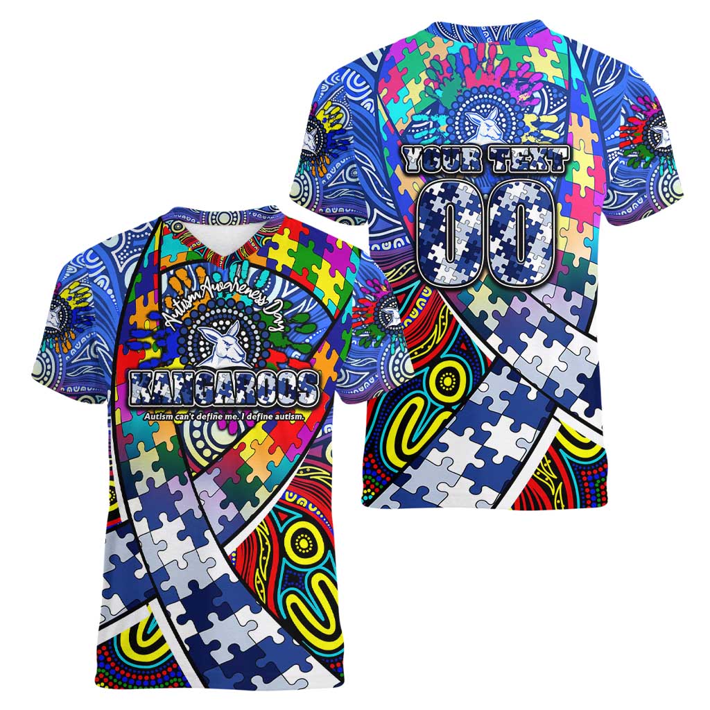 Autism Awareness Australia North Melbourne Kangaroos Women V-Neck T-Shirt Aboriginal Indigenous Art