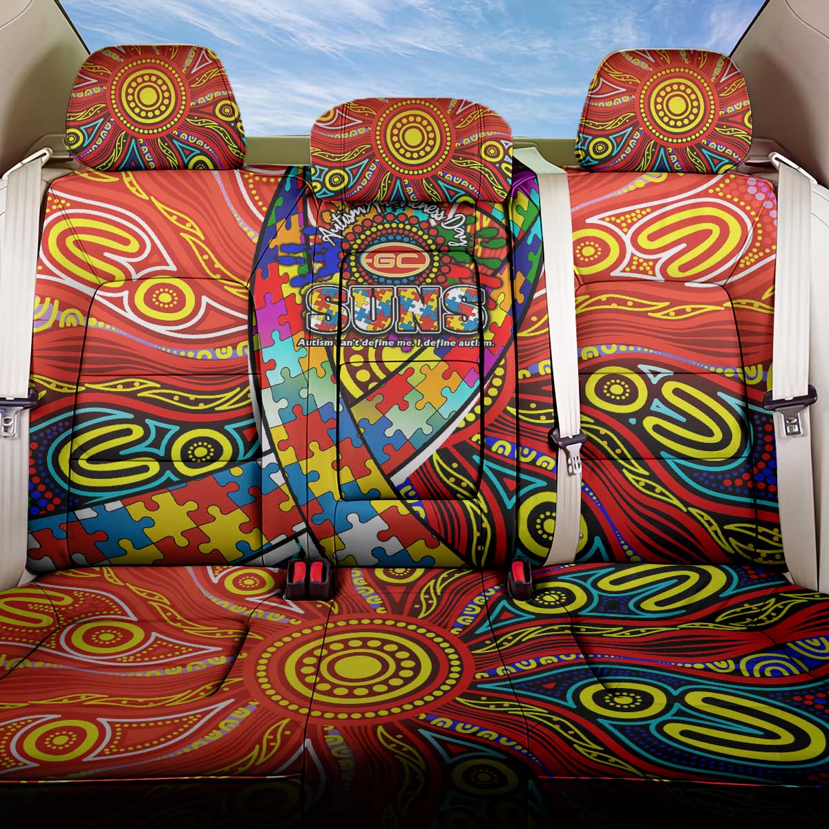Autism Awareness Australia Gold Coast Suns Back Car Seat Cover Aboriginal Indigenous Art