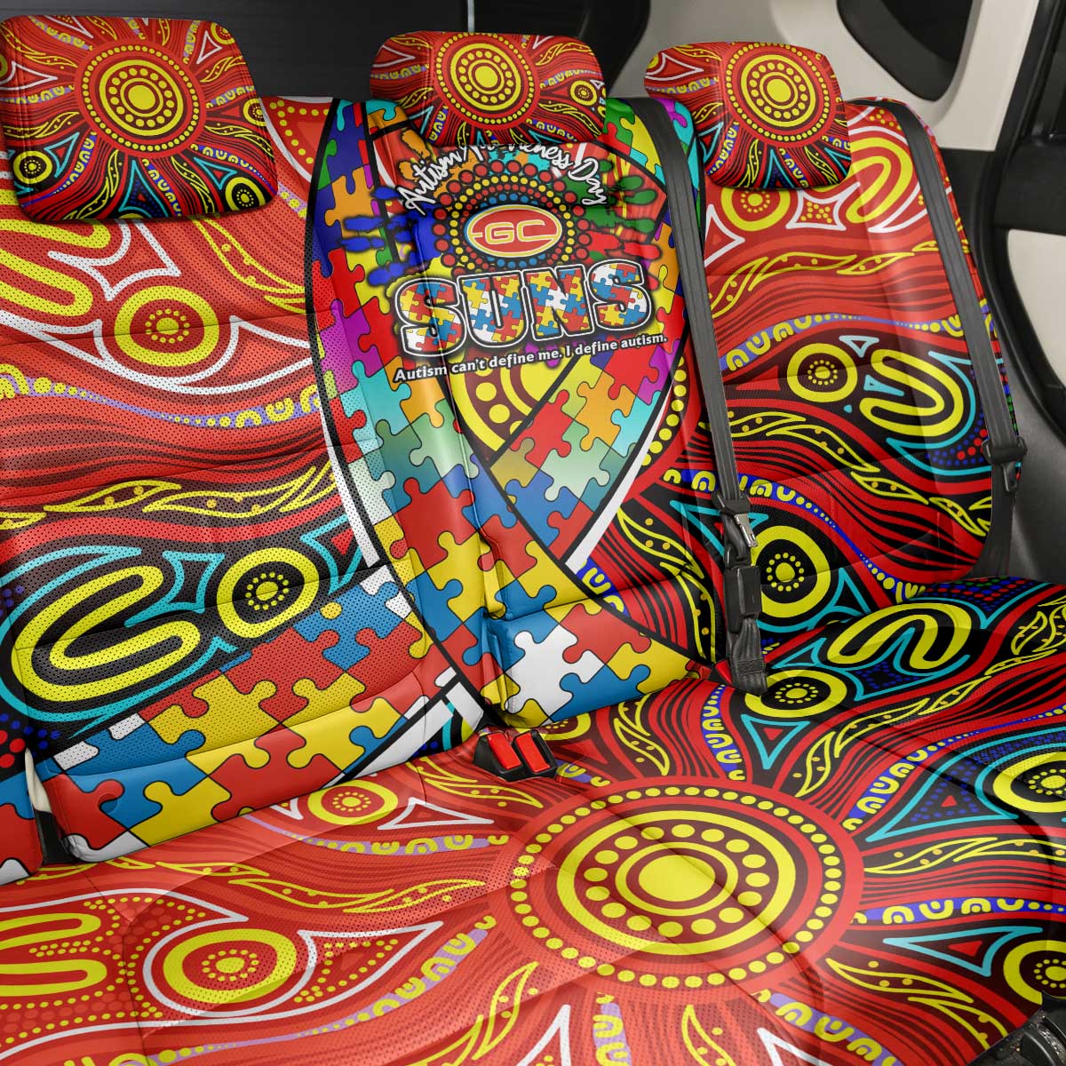 Autism Awareness Australia Gold Coast Suns Back Car Seat Cover Aboriginal Indigenous Art