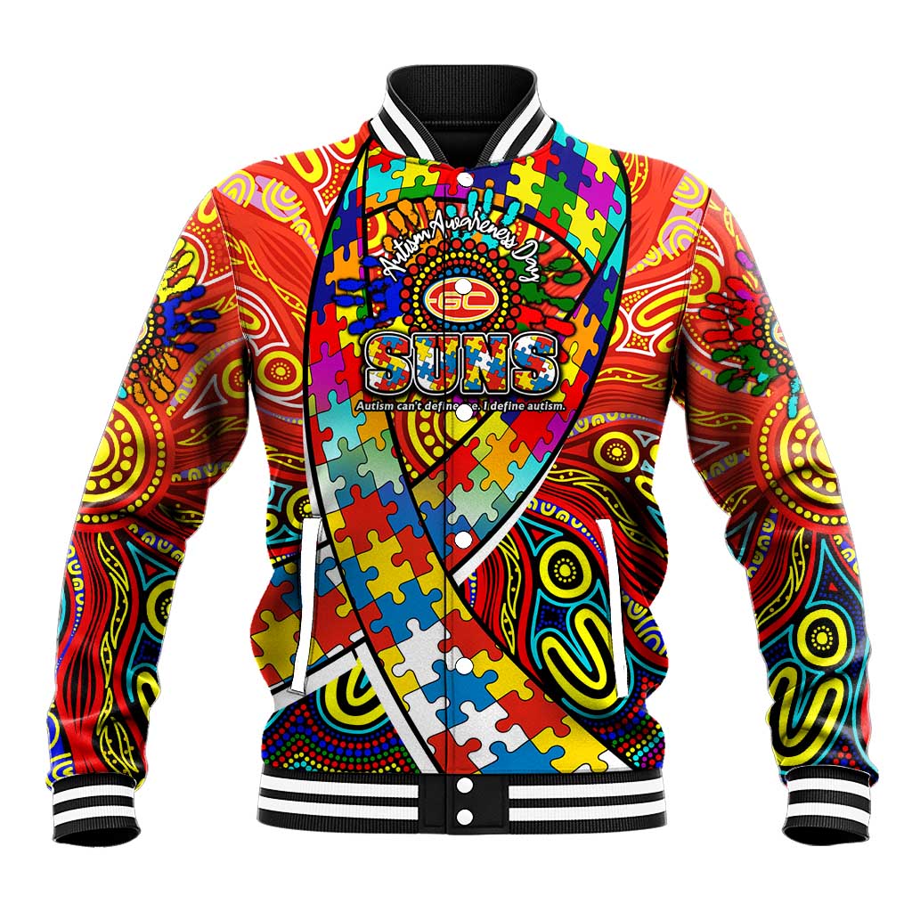 Autism Awareness Australia Gold Coast Suns Baseball Jacket Aboriginal Indigenous Art
