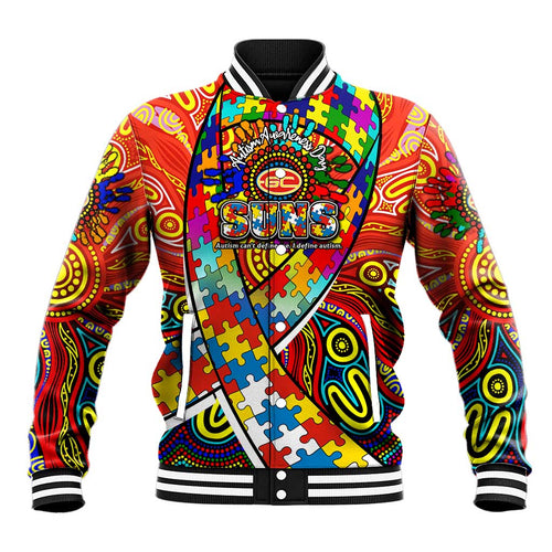 Autism Awareness Australia Gold Coast Suns Baseball Jacket Aboriginal Indigenous Art