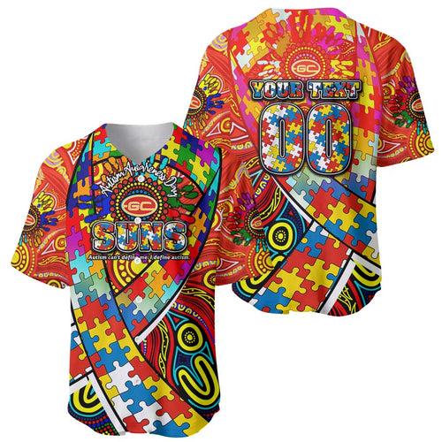 Autism Awareness Australia Gold Coast Suns Baseball Jersey Aboriginal Indigenous Art