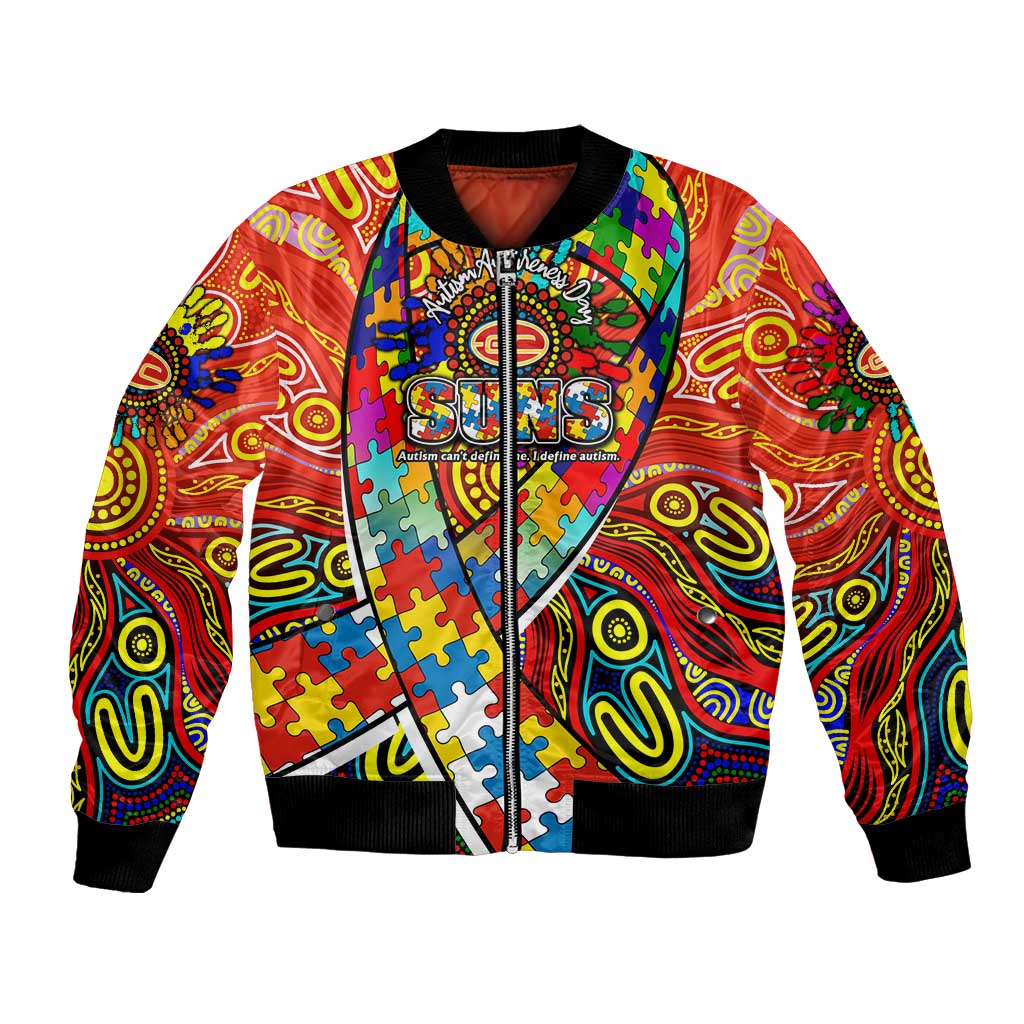Autism Awareness Australia Gold Coast Suns Bomber Jacket Aboriginal Indigenous Art