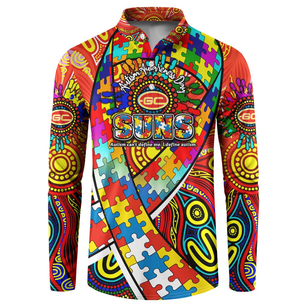 Autism Awareness Australia Gold Coast Suns Button Sweatshirt Aboriginal Indigenous Art