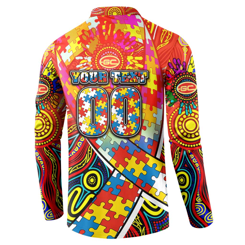 Autism Awareness Australia Gold Coast Suns Button Sweatshirt Aboriginal Indigenous Art