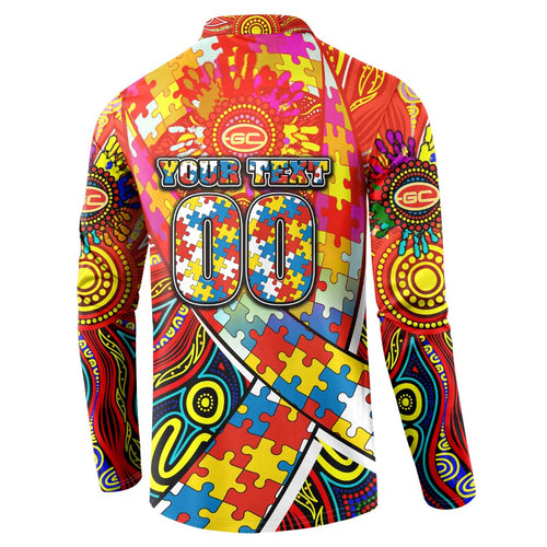 Autism Awareness Australia Gold Coast Suns Button Sweatshirt Aboriginal Indigenous Art