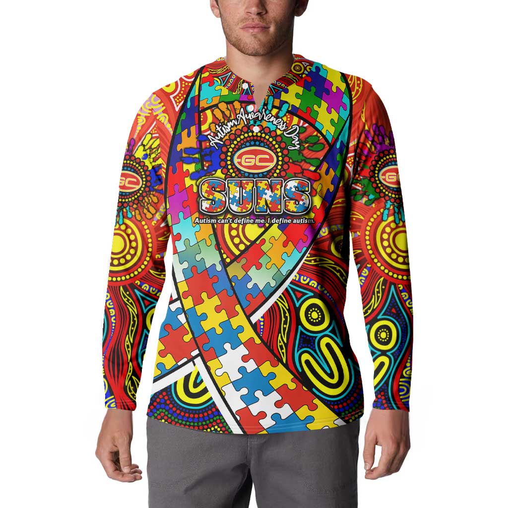 Autism Awareness Australia Gold Coast Suns Button Sweatshirt Aboriginal Indigenous Art