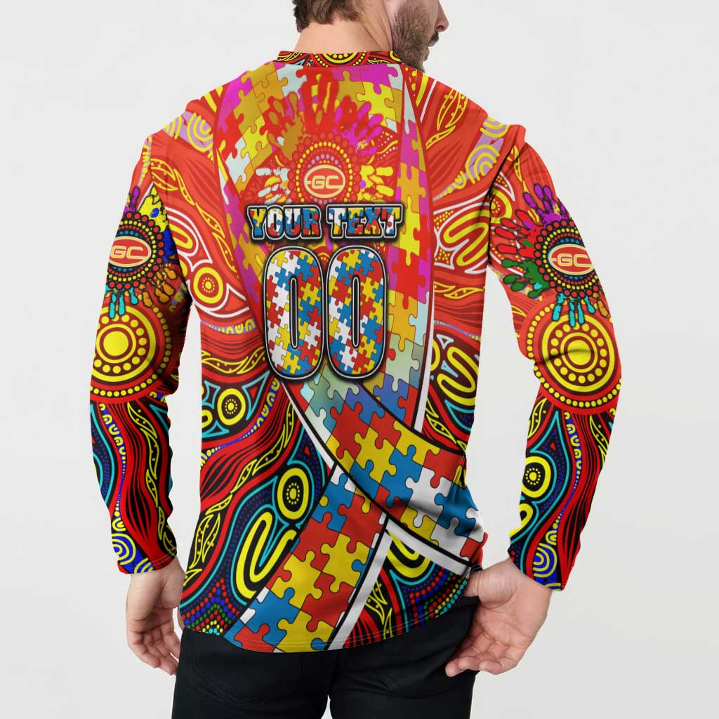 Autism Awareness Australia Gold Coast Suns Button Sweatshirt Aboriginal Indigenous Art