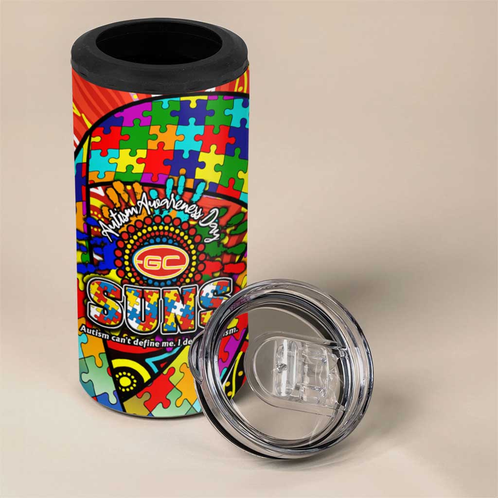 Autism Awareness Australia Gold Coast Suns 4 in 1 Can Cooler Tumbler Aboriginal Indigenous Art