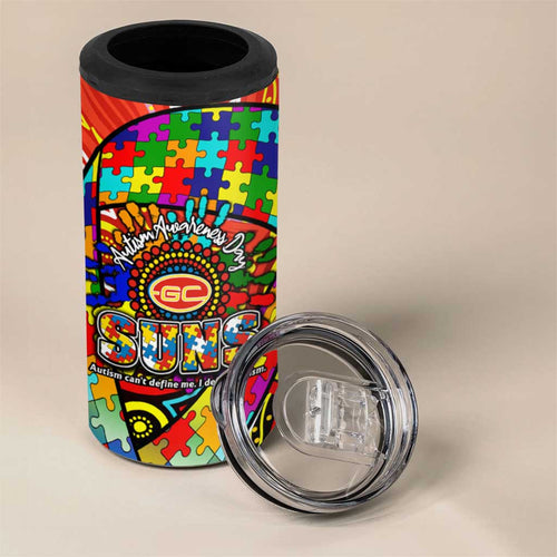 Autism Awareness Australia Gold Coast Suns 4 in 1 Can Cooler Tumbler Aboriginal Indigenous Art