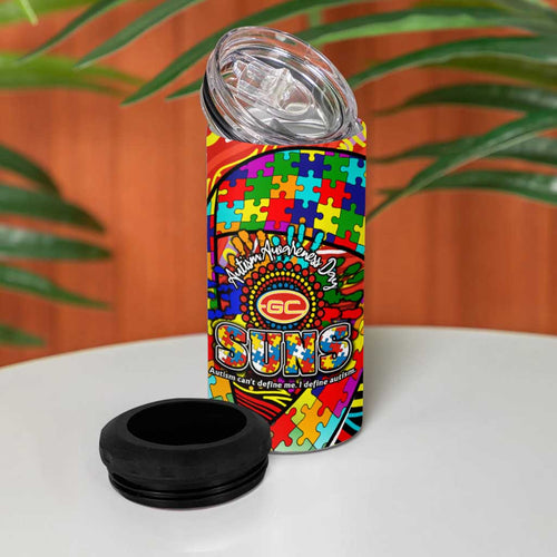 Autism Awareness Australia Gold Coast Suns 4 in 1 Can Cooler Tumbler Aboriginal Indigenous Art