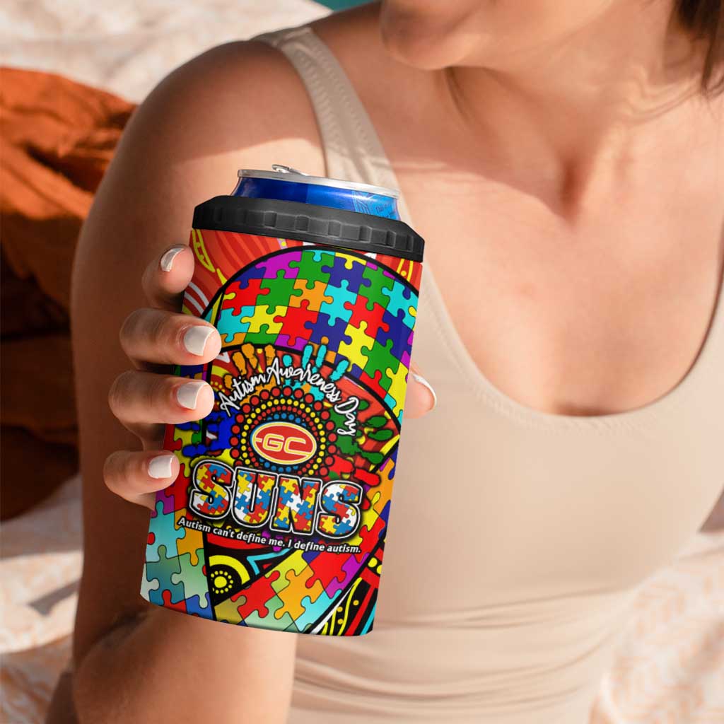 Autism Awareness Australia Gold Coast Suns 4 in 1 Can Cooler Tumbler Aboriginal Indigenous Art