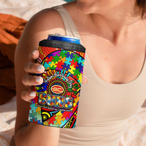 Autism Awareness Australia Gold Coast Suns 4 in 1 Can Cooler Tumbler Aboriginal Indigenous Art