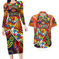 Autism Awareness Australia Gold Coast Suns Couples Matching Long Sleeve Bodycon Dress and Hawaiian Shirt Aboriginal Indigenous Art
