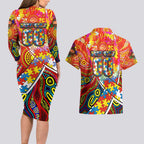 Autism Awareness Australia Gold Coast Suns Couples Matching Long Sleeve Bodycon Dress and Hawaiian Shirt Aboriginal Indigenous Art