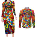 Autism Awareness Australia Gold Coast Suns Couples Matching Long Sleeve Bodycon Dress and Long Sleeve Button Shirt Aboriginal Indigenous Art