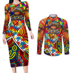 Autism Awareness Australia Gold Coast Suns Couples Matching Long Sleeve Bodycon Dress and Long Sleeve Button Shirt Aboriginal Indigenous Art