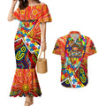 Autism Awareness Australia Gold Coast Suns Couples Matching Mermaid Dress and Hawaiian Shirt Aboriginal Indigenous Art