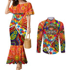Autism Awareness Australia Gold Coast Suns Couples Matching Mermaid Dress and Long Sleeve Button Shirt Aboriginal Indigenous Art