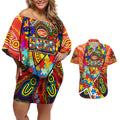 Autism Awareness Australia Gold Coast Suns Couples Matching Off Shoulder Short Dress and Hawaiian Shirt Aboriginal Indigenous Art