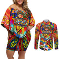 Autism Awareness Australia Gold Coast Suns Couples Matching Off Shoulder Short Dress and Long Sleeve Button Shirt Aboriginal Indigenous Art
