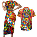Autism Awareness Australia Gold Coast Suns Couples Matching Short Sleeve Bodycon Dress and Hawaiian Shirt Aboriginal Indigenous Art