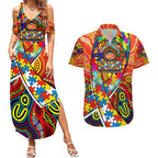 Autism Awareness Australia Gold Coast Suns Couples Matching Summer Maxi Dress and Hawaiian Shirt Aboriginal Indigenous Art