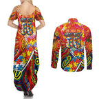 Autism Awareness Australia Gold Coast Suns Couples Matching Summer Maxi Dress and Long Sleeve Button Shirt Aboriginal Indigenous Art
