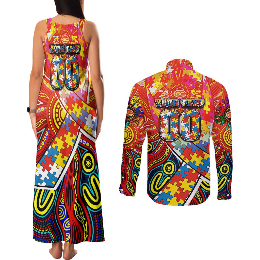 Autism Awareness Australia Gold Coast Suns Couples Matching Tank Maxi Dress and Long Sleeve Button Shirt Aboriginal Indigenous Art