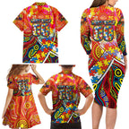 Autism Awareness Australia Gold Coast Suns Family Matching Long Sleeve Bodycon Dress and Hawaiian Shirt Aboriginal Indigenous Art