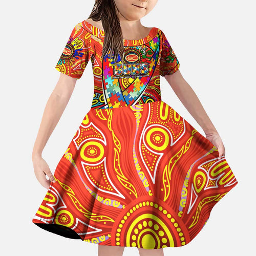 Autism Awareness Australia Gold Coast Suns Family Matching Mermaid Dress and Hawaiian Shirt Aboriginal Indigenous Art