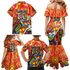 Autism Awareness Australia Gold Coast Suns Family Matching Mermaid Dress and Hawaiian Shirt Aboriginal Indigenous Art