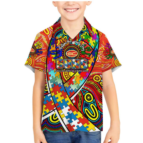 Autism Awareness Australia Gold Coast Suns Family Matching Mermaid Dress and Hawaiian Shirt Aboriginal Indigenous Art