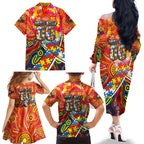 Autism Awareness Australia Gold Coast Suns Family Matching Off The Shoulder Long Sleeve Dress and Hawaiian Shirt Aboriginal Indigenous Art