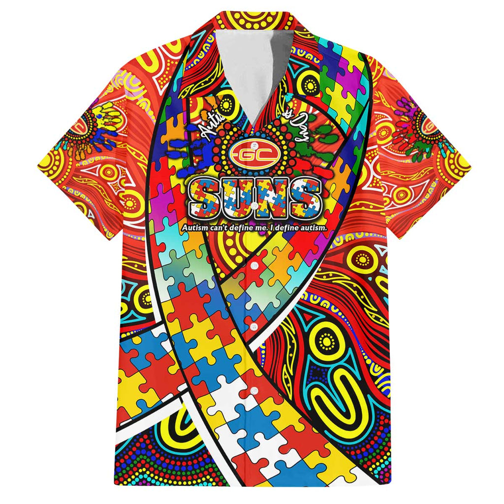 Autism Awareness Australia Gold Coast Suns Family Matching Off The Shoulder Long Sleeve Dress and Hawaiian Shirt Aboriginal Indigenous Art