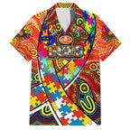 Autism Awareness Australia Gold Coast Suns Family Matching Off The Shoulder Long Sleeve Dress and Hawaiian Shirt Aboriginal Indigenous Art