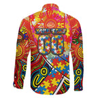 Autism Awareness Australia Gold Coast Suns Family Matching Off The Shoulder Long Sleeve Dress and Hawaiian Shirt Aboriginal Indigenous Art