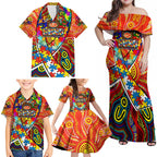 Autism Awareness Australia Gold Coast Suns Family Matching Off Shoulder Maxi Dress and Hawaiian Shirt Aboriginal Indigenous Art