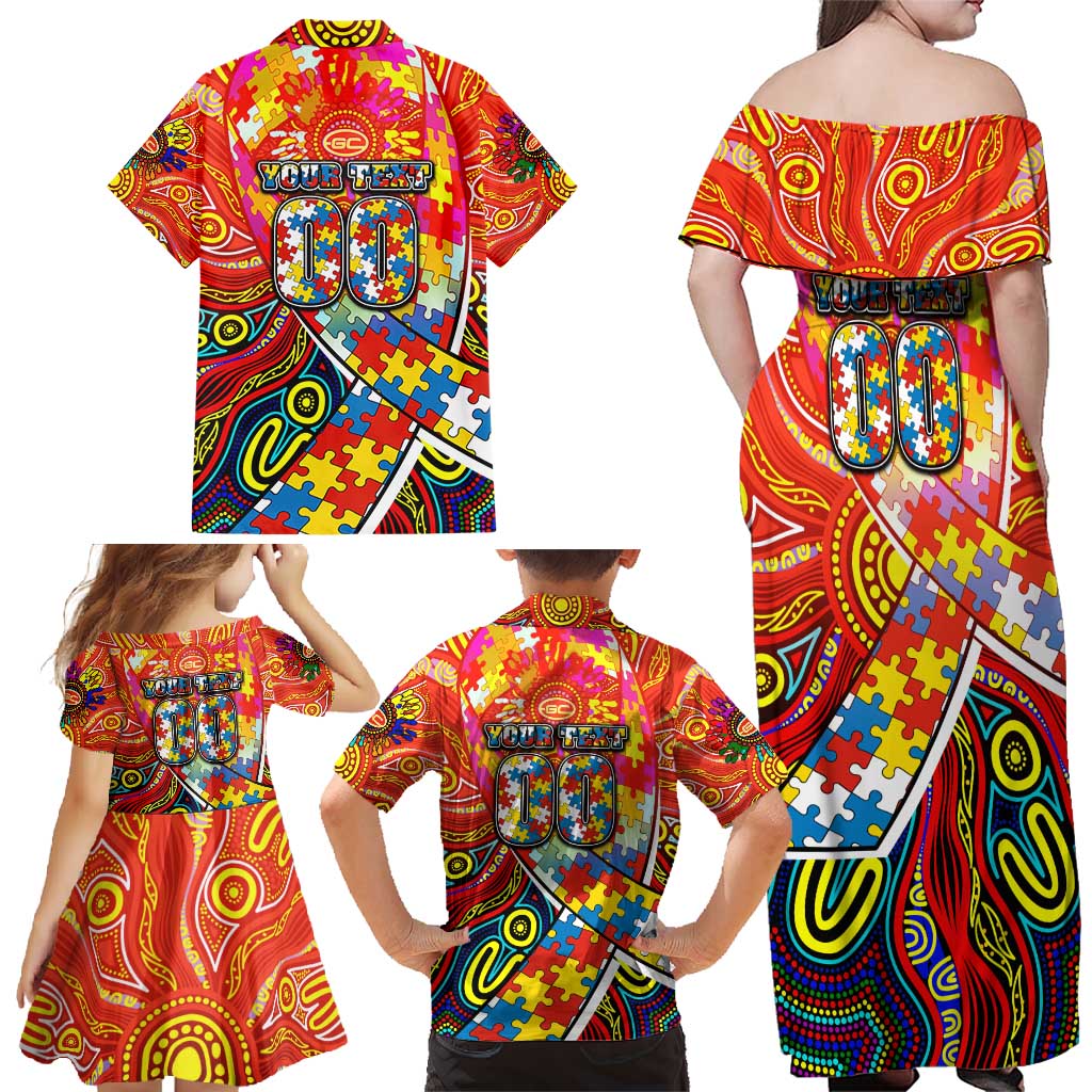 Autism Awareness Australia Gold Coast Suns Family Matching Off Shoulder Maxi Dress and Hawaiian Shirt Aboriginal Indigenous Art