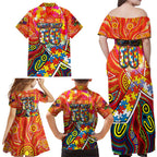 Autism Awareness Australia Gold Coast Suns Family Matching Off Shoulder Maxi Dress and Hawaiian Shirt Aboriginal Indigenous Art