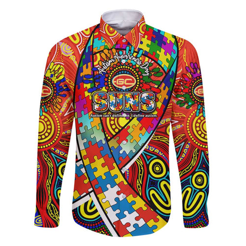 Autism Awareness Australia Gold Coast Suns Family Matching Off Shoulder Maxi Dress and Hawaiian Shirt Aboriginal Indigenous Art