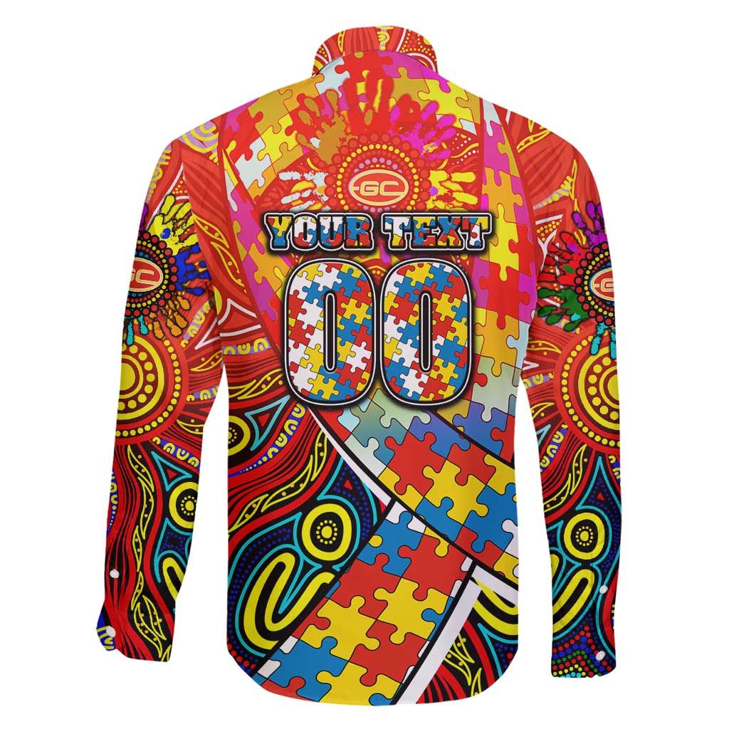Autism Awareness Australia Gold Coast Suns Family Matching Off Shoulder Maxi Dress and Hawaiian Shirt Aboriginal Indigenous Art
