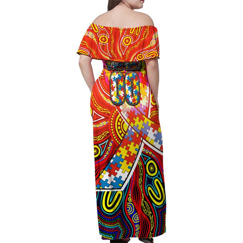 Autism Awareness Australia Gold Coast Suns Family Matching Off Shoulder Maxi Dress and Hawaiian Shirt Aboriginal Indigenous Art