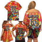 Autism Awareness Australia Gold Coast Suns Family Matching Off Shoulder Short Dress and Hawaiian Shirt Aboriginal Indigenous Art